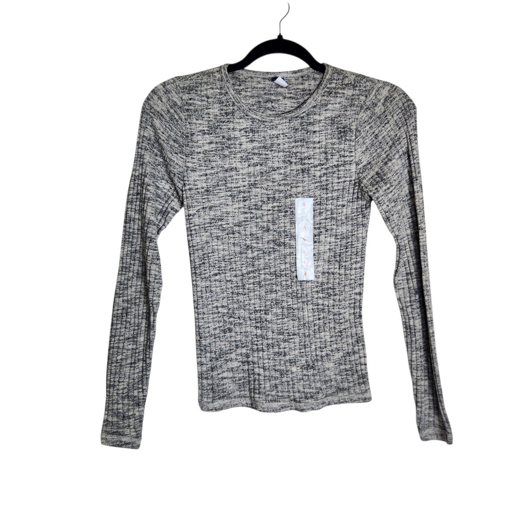 Old Navy Plush Tee Womens Small Grey Space Dye Ribbed Long Sleeve Crew Neck Top